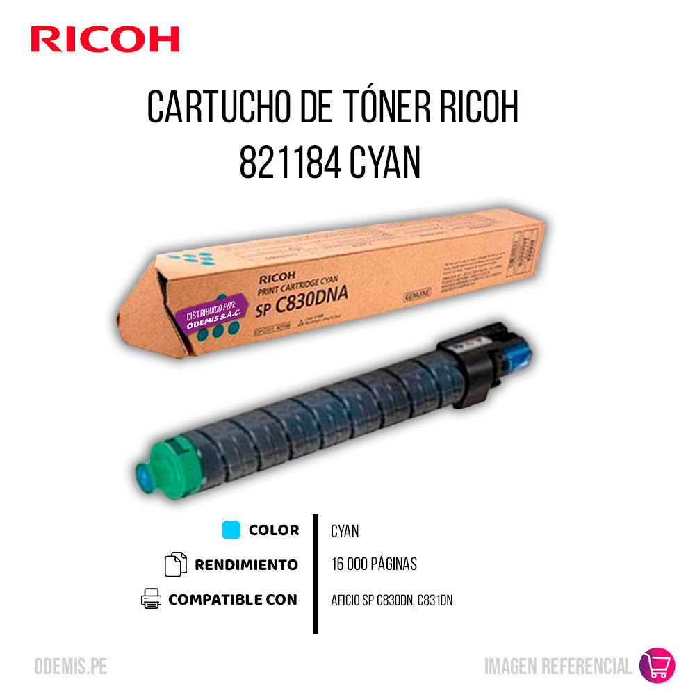 Toner Ricoh 821184 Cian 16K Pág. SP C830DN, C831DN Original