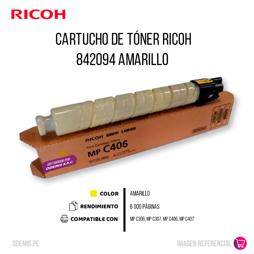 Toner Ricoh 842094 Yellow 6K Pág. MP C306, C406 Original