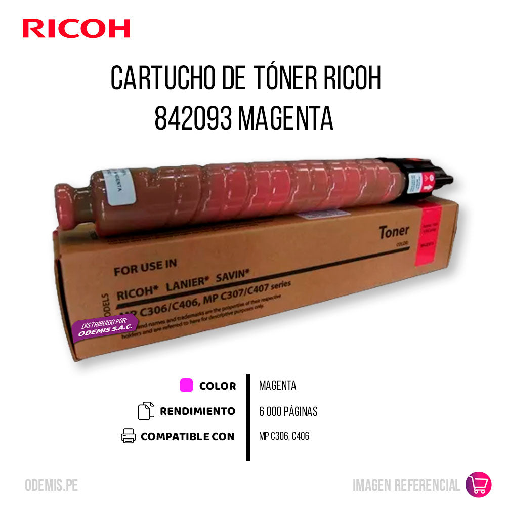 Toner Ricoh 842093 Magenta 6K Pág. MP C307, C406 Original