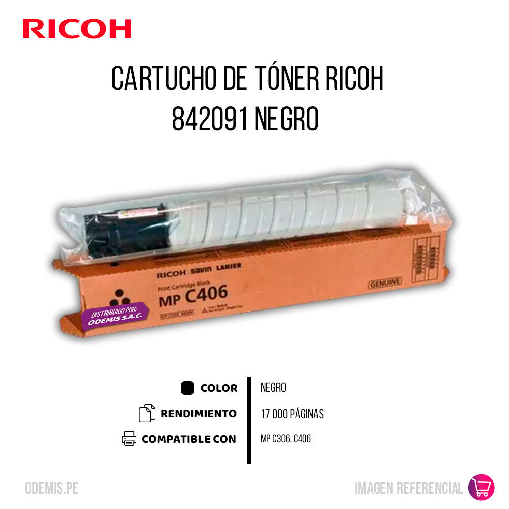 Toner Ricoh 842091 Negro 17K Pág. MP C307, C406 Original
