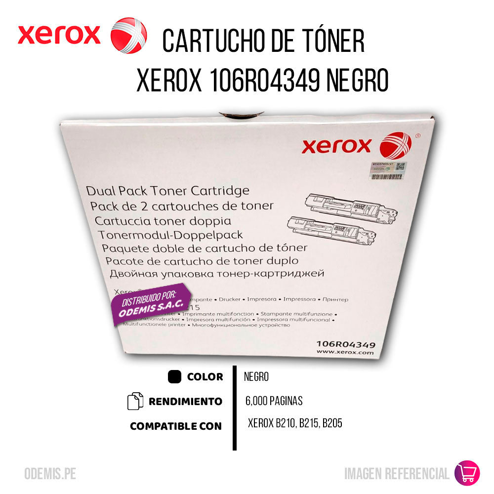 Dual Pack Toner Xerox 106R04349 Negro 6K Pág. B210 Original