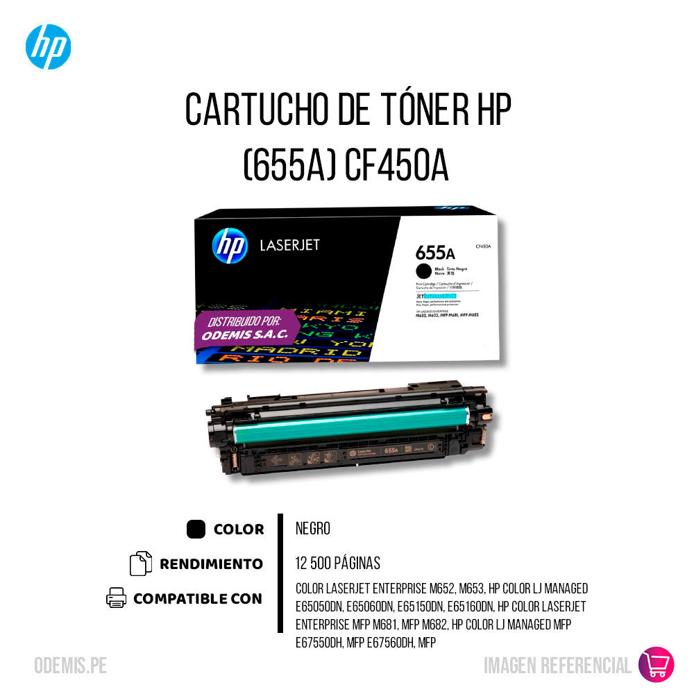 Toner Hp 655A Negro CF450A 12.5K Pág. M652 Original