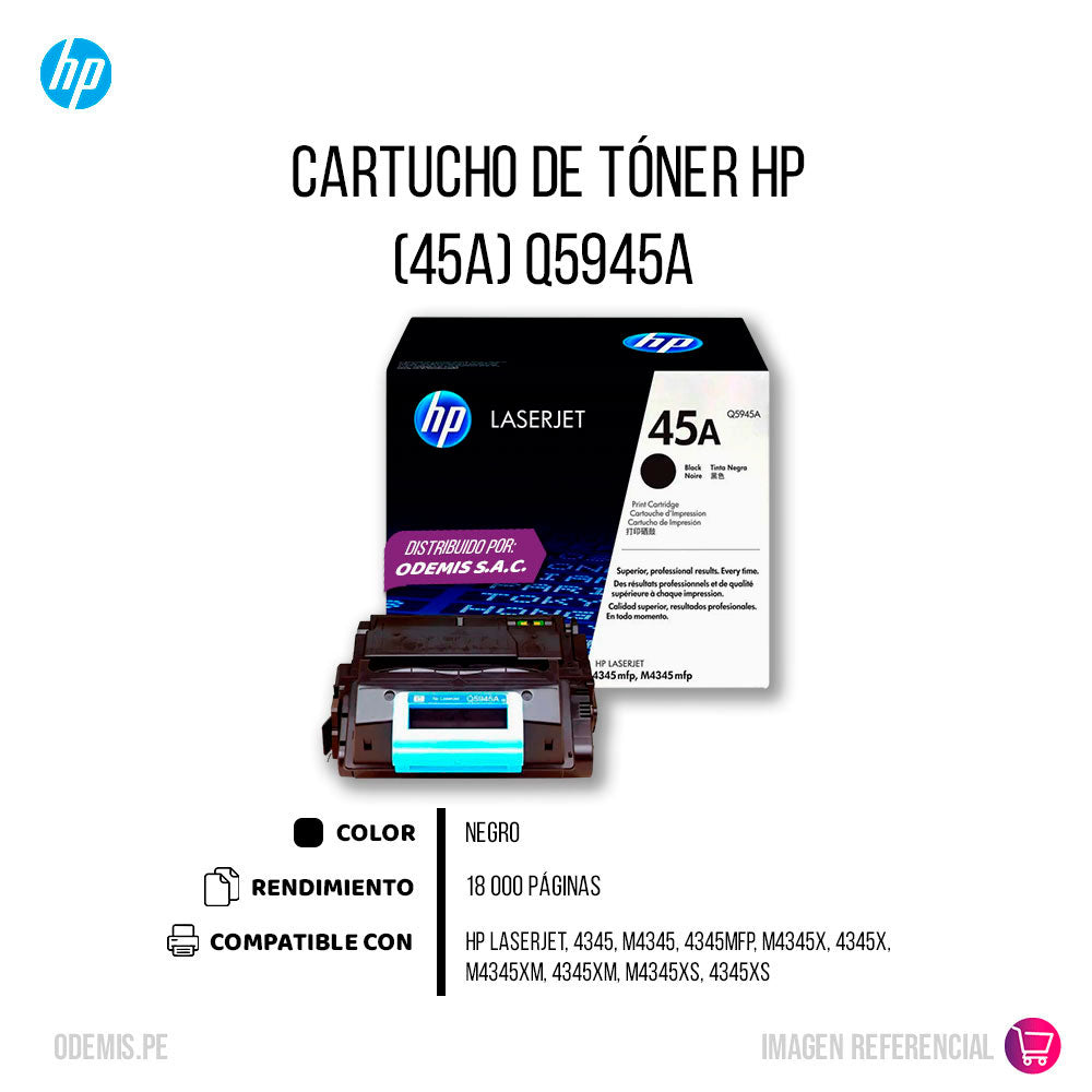 Toner HP 45 Negro Q5945A 18K Pág. LaserJet 4345 Original