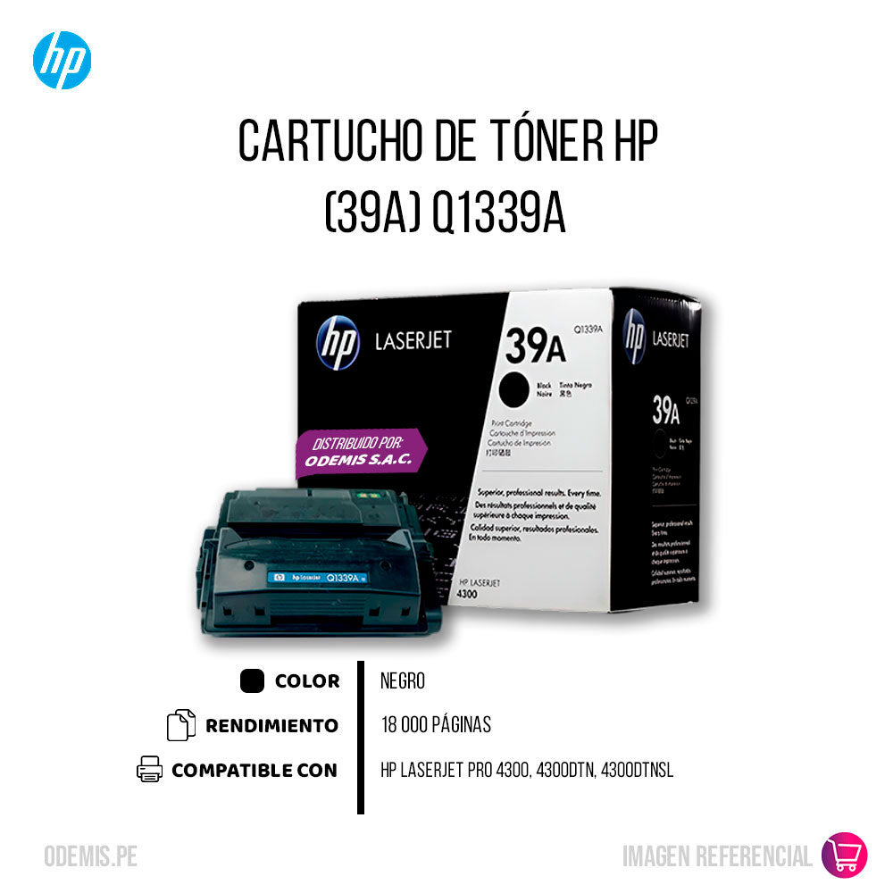 Toner Hp 39A Negro Q1339A 18K Pág. LaserJet 4300 Original