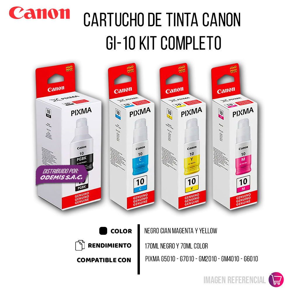 Kit de Tinta Canon GI-10 CYMK 70ml y 170ml G6010 Original