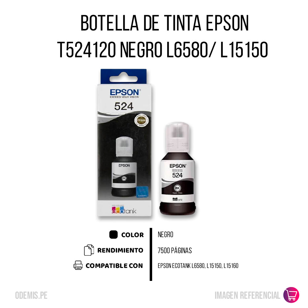 Botella de Tinta Epson T524120 Negro 7.5K Pag L6580 Original