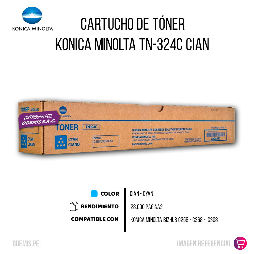 Tóner Konica Minolta TN-324C Cian 26K Pag C258 original