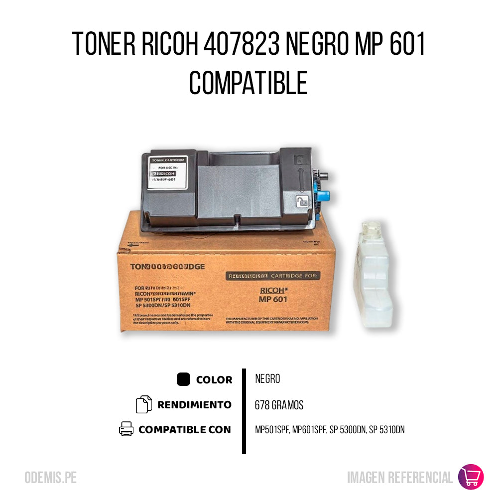 Toner Ricoh 407823 Negro 25K Pág. MP501. MP601 Compatible