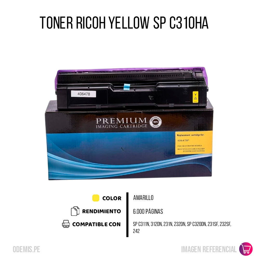 Toner Ricoh 406478 Yellow 6K Pág. C310HA Compatible