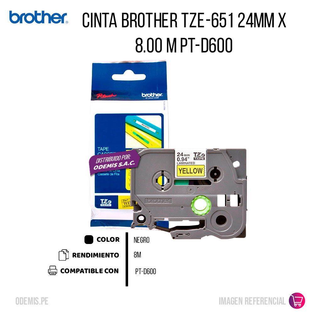 Cinta Brother Tze-651 24mm x 8.00 M PT-D600 Original