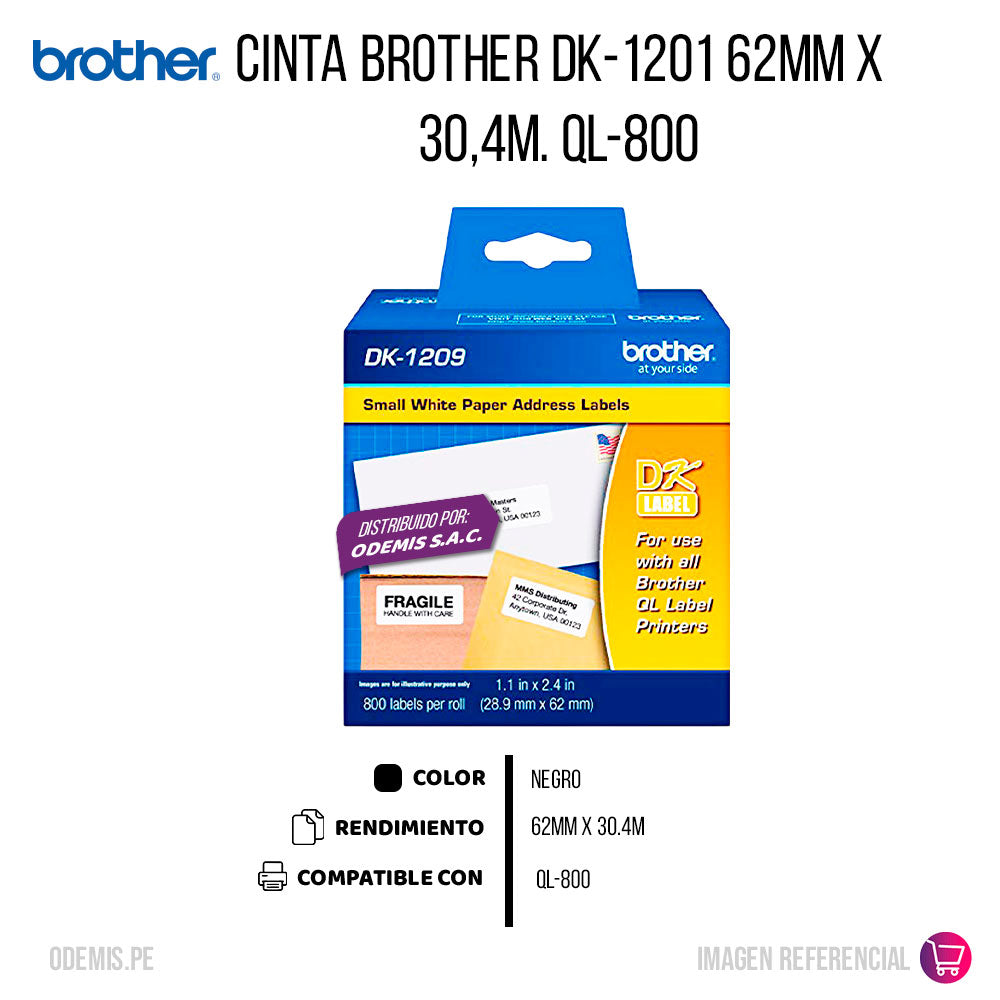 Cinta Brother Dk-1201 62mm x 30,4m. QL-800 Original