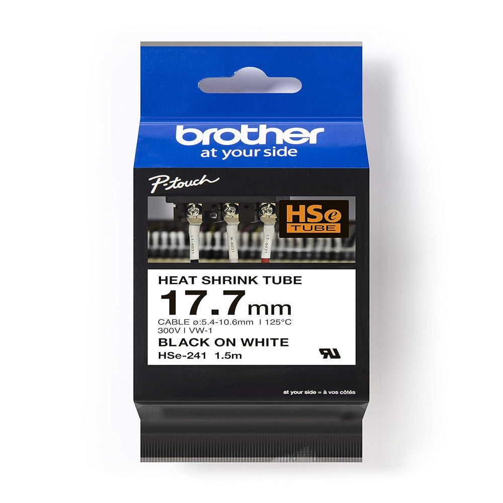 Brother Hse241 17.7 Mm X 1.5M Size Heat Shrink Tubing Black On White