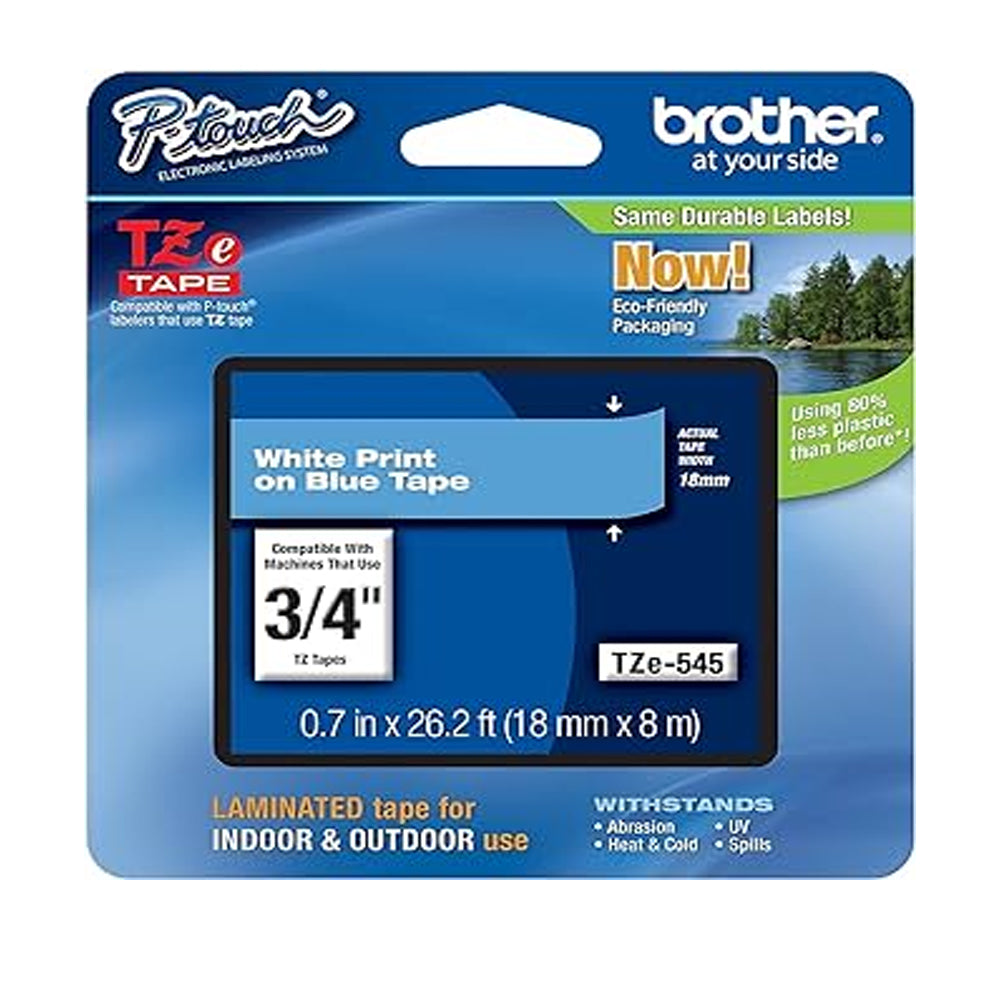 Cinta Brother Tze-545 White On Blue 3/4" (18Mm)