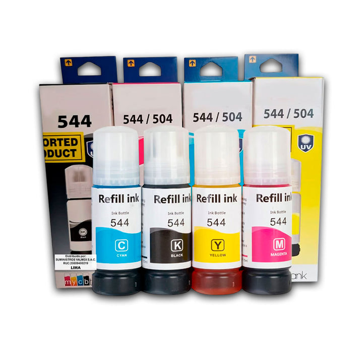 Kit de Tinta Epson T544, T504 Negro y colores 75ml L4260 Compatible