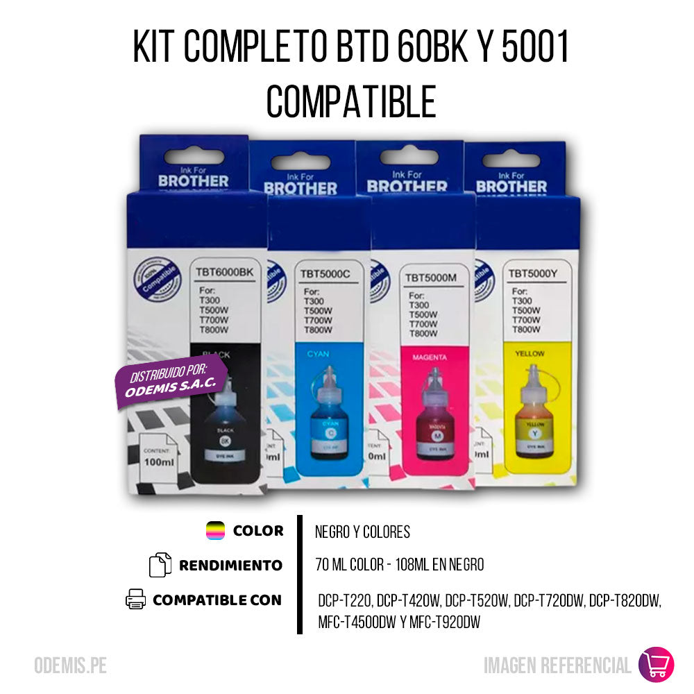 Pack Juego de Tinta Brother BTD-60BK Y tripack 5001 Compatible