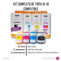 Kit de Tinta Canon GI-190 Negro 70ml y colores 135ml Compatible