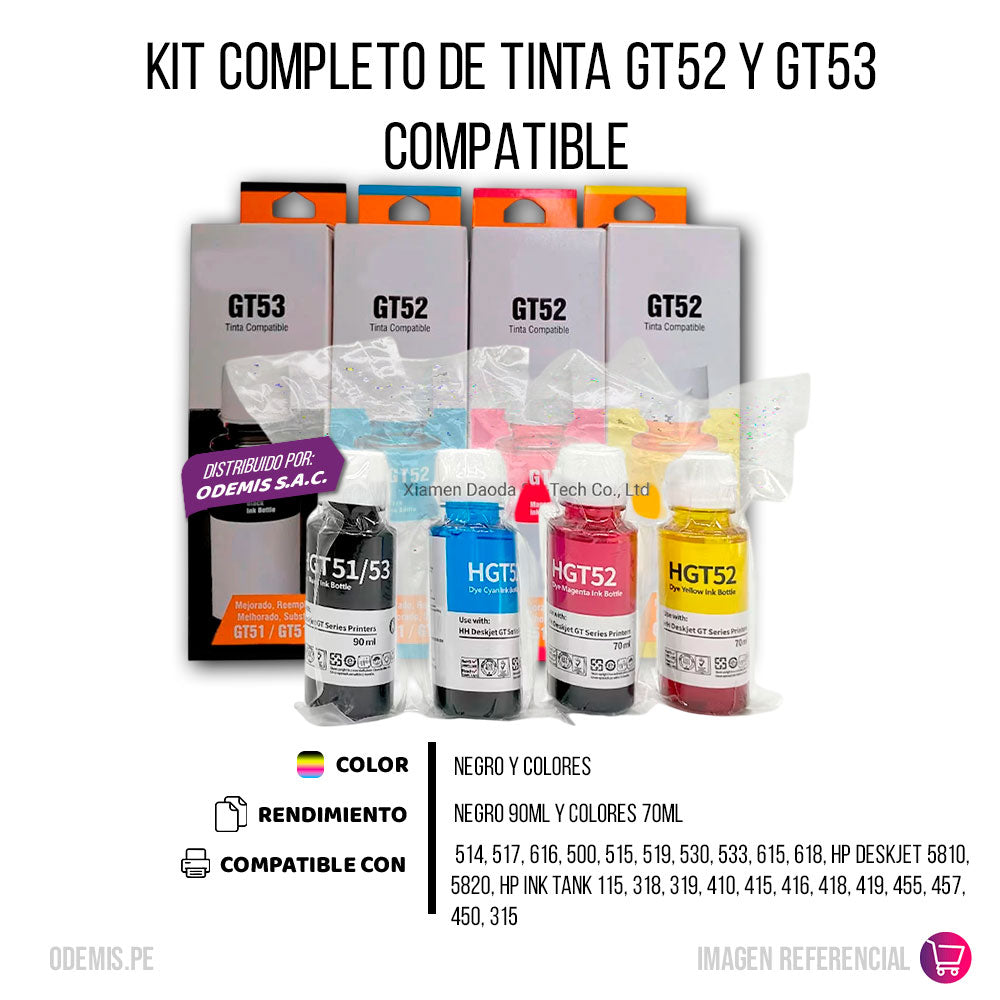 Kit de Tinta HP GT52 Y GT53 Negro 90ml y colores 70ml Compatible