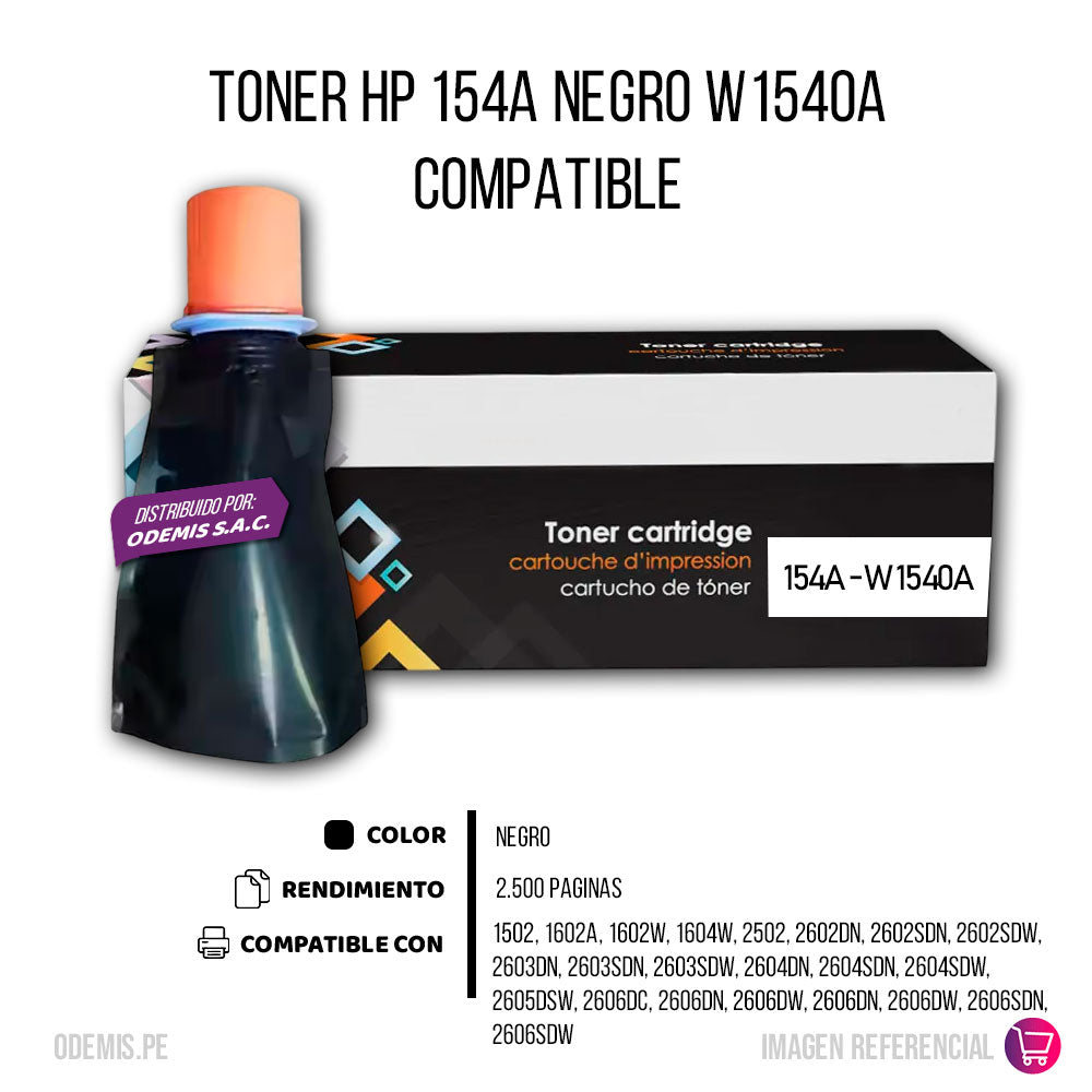 Toner HP 154A Negro W1540A 2,500 Pág. 1602w Compatible