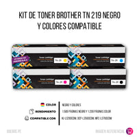 Kit de Toner Brother TN 219 Negro y colores HL-L3280CDW Compatible