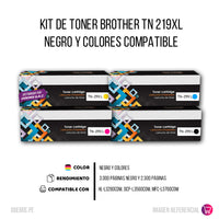 Kit de Toner Brother TN 219XL Negro y colores L3560CDW Compatible