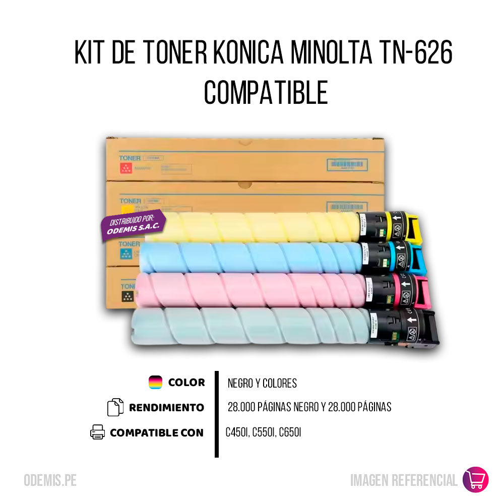 Kit de Toner Konica Minolta TN 626 CYMK 28K Pag 450i Compatible