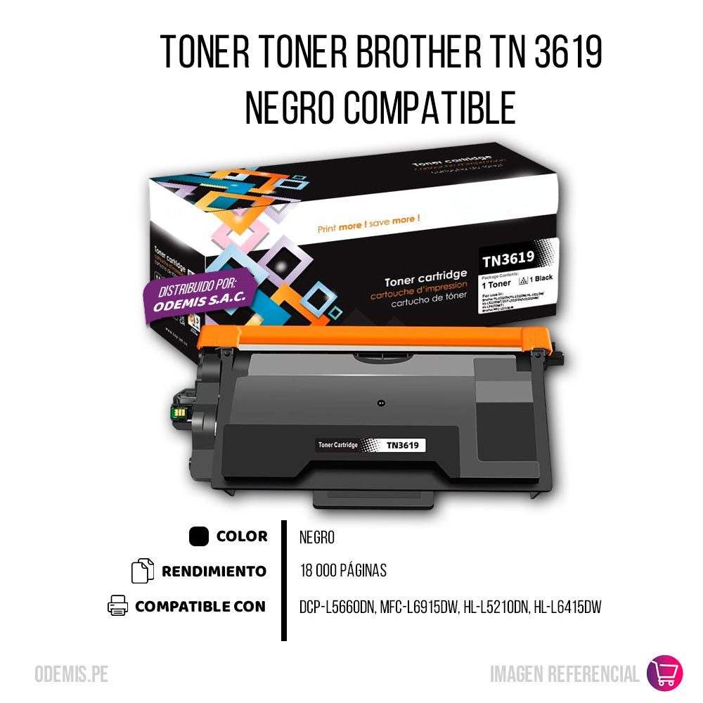 Toner Brother TN 3619 Negro 18.000 Pag HL-L5210DN Compatible