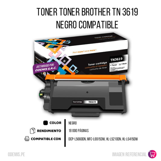 Toner Brother TN 3619 Negro 18.000 Pag HL-L5210DN Compatible