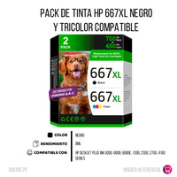 Pack de Tinta HP 667XL Negro y Tricolor 8ml para 1200 Compatible