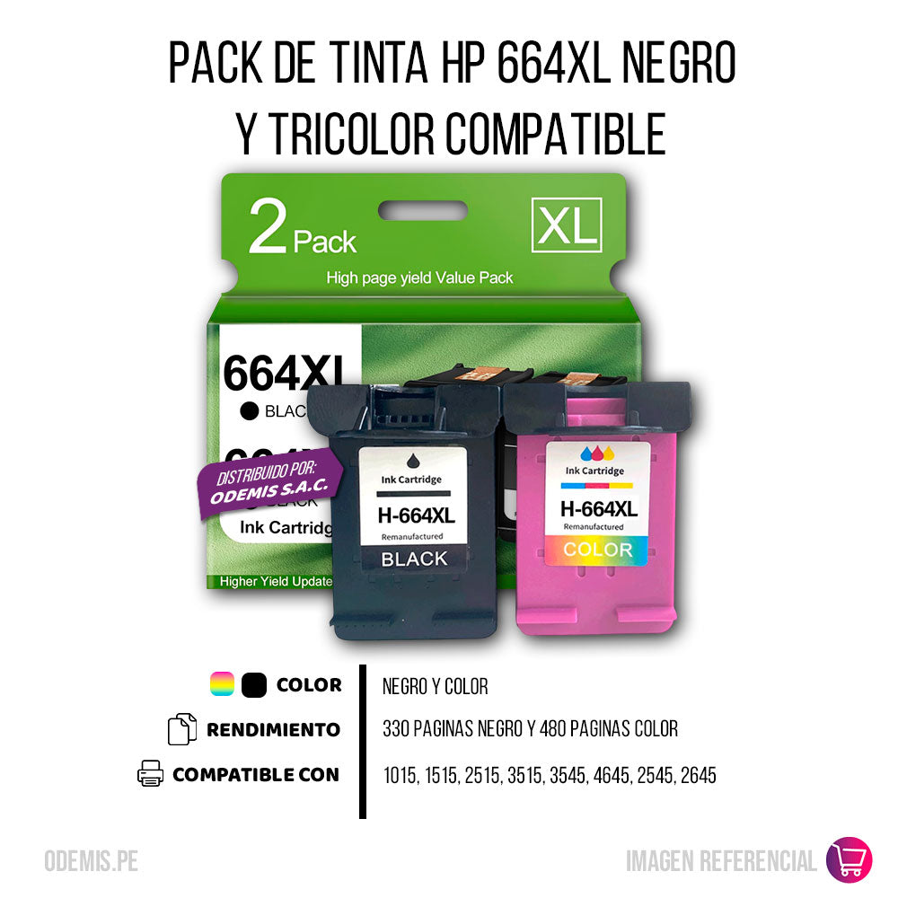 Pack de Tinta HP 664XL Negro y Tricolor para 1115, 2135 Compatible