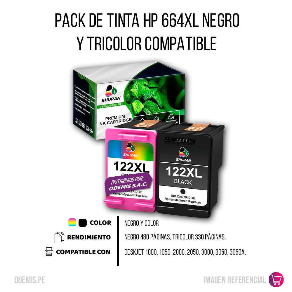 Pack de Tinta HP 122XL Negro y Tricolor para 1000, 3050 Compatible
