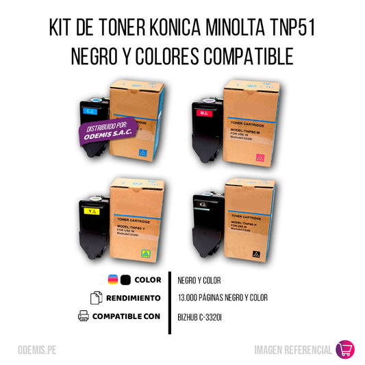 Kit de Toner Konica Minolta TNP51 Negro y Color C-3320i Compatible