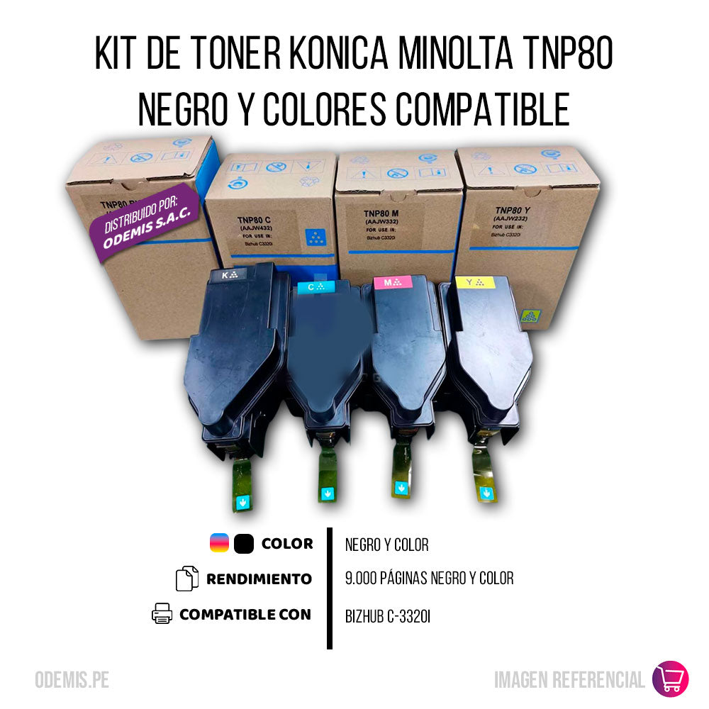 Kit de Toner Konica Minolta TNP80 Negro y Color C3320i Compatible