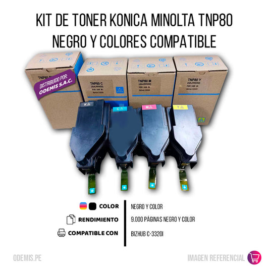 Kit de Toner Konica Minolta TNP80 Negro y Color C3320i Compatible