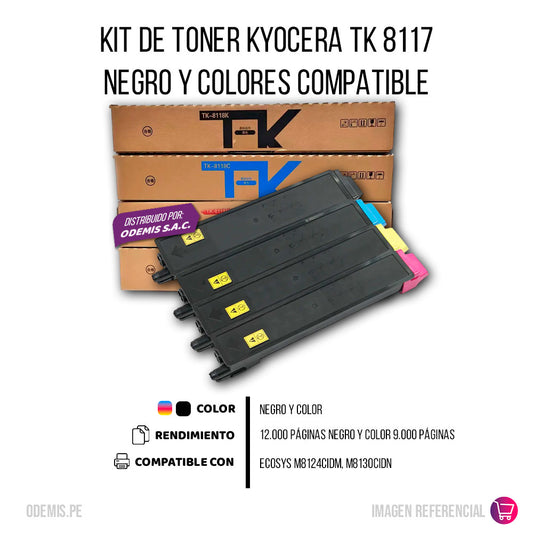 Kit de Toner Kyocera TK 8117 Negro y Colores M8124cidn Compatible