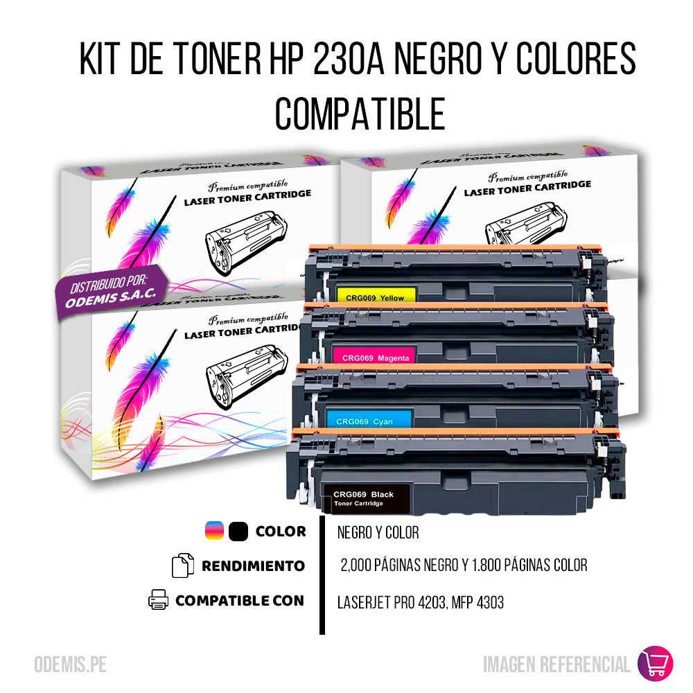 Kit de Toner HP 230A CYMK 4203, MFP 4303 Compatible con CHIP