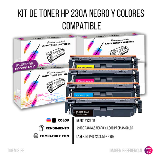 Kit de Toner HP 230A CYMK 4203, MFP 4303 Compatible con CHIP
