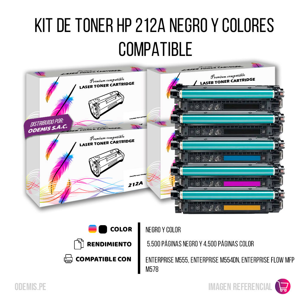 Kit de Toner HP 212A CYMK M578dn, M555dn Compatible Con CHIP