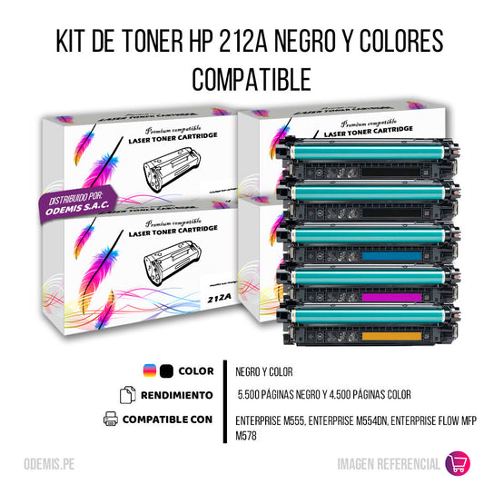 Kit de Toner HP 212A CYMK M578dn, M555dn Compatible Con CHIP