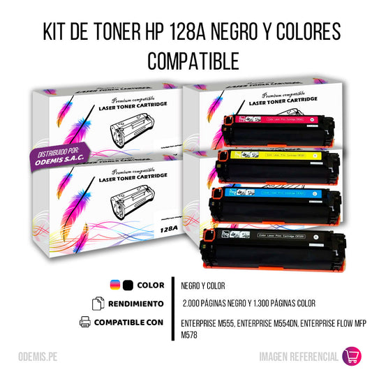 Kit de toner HP 128A CYMK CM1410, CM1415 Compatible Con CHIP