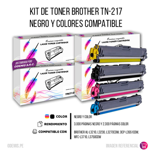 Kit de toner Brother TN-217 CYMK L3230, L3551CDW Compatible