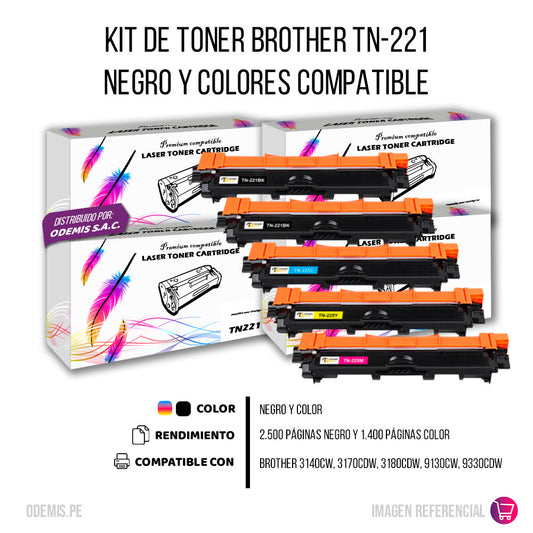 Kit de toner Brother TN-221 CYMK L3230, HL-3170CDW Compatible