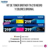 Kit de Toner Brother TN 219 Negro y colores MFC L3760Cdw Original