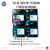Kit de Tinta HP 712 Negro y Tricolor para T210, T250 Original