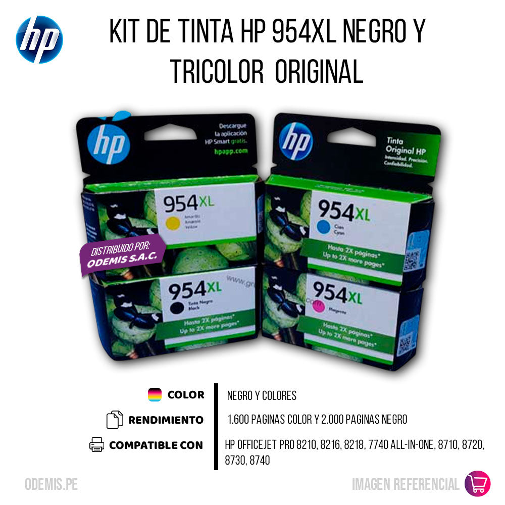 Kit de Tinta HP 954Xl Negro y Tricolor para 8210, 8740 Original