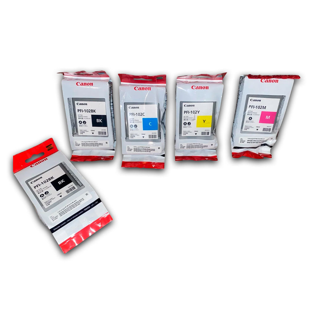 Kit de Tinta Canon PFI-102 Negro y Tricolor iPF750 Original