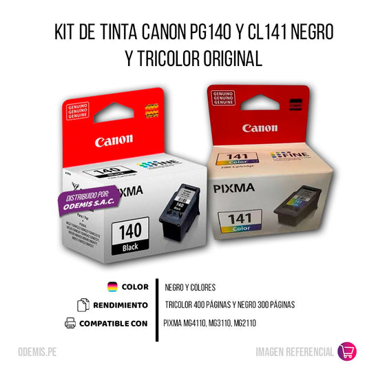 Kit de Tinta Canon PG140 y CL141 Negro y Tricolor MG3110 Original