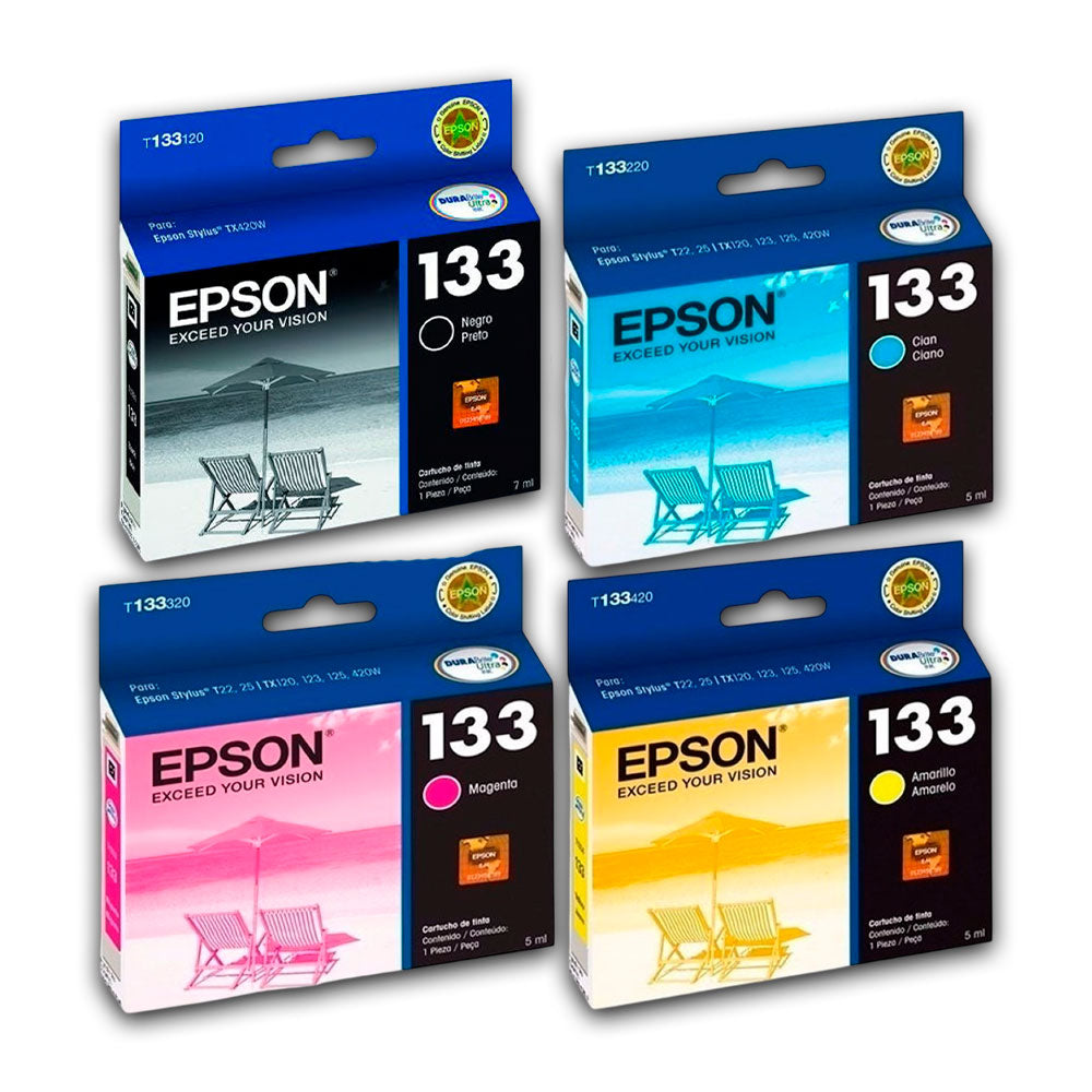 Kit de Tinta Epson 133 Negro y Tricolor 5ml para TX 135 Original
