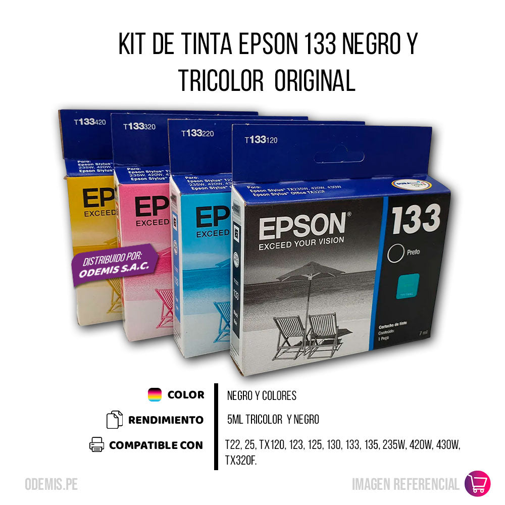 Kit de Tinta Epson 133 Negro y Tricolor 5ml para TX 135 Original