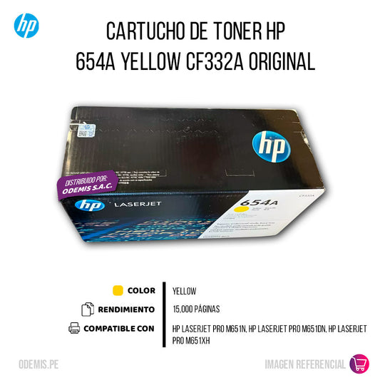 Toner HP 654A Yellow CF332A 15K Pág. LaserJet M651N Original