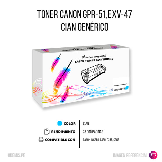 Toner Canon GPR-51, EXV-47 Cian 21,5K Pág. C250iF Compatible